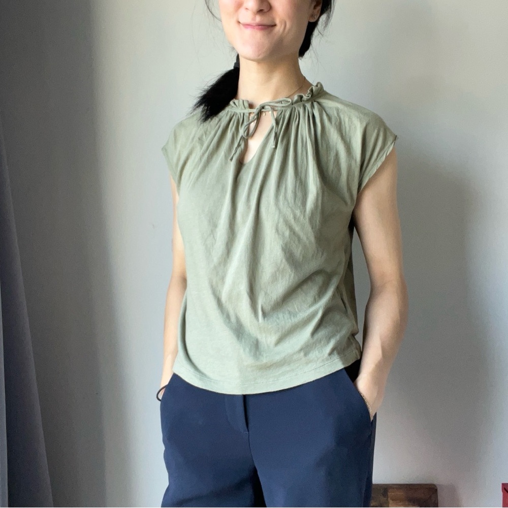 Agnes B sage green gathered top